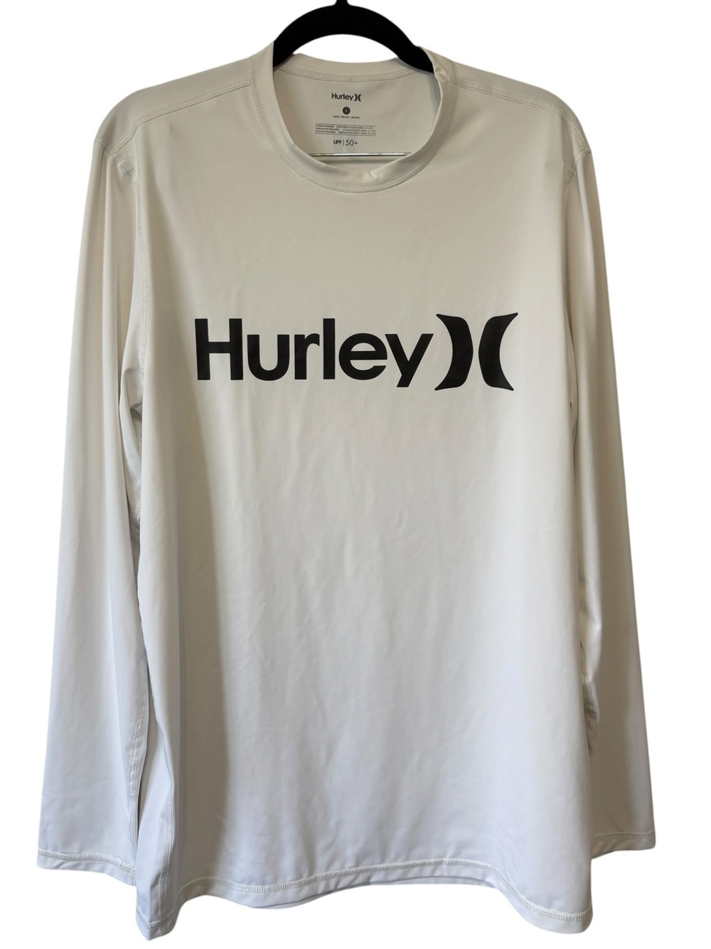 Hurley Long-Sleeve Logo Surf Swim Rash Guard Shirt White Men’s L